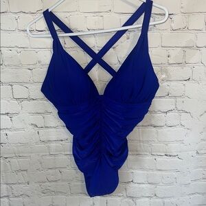 Leilani Royal Blue Ruched One-Piece Swimsuit. Adj straps. Built in bra NWT